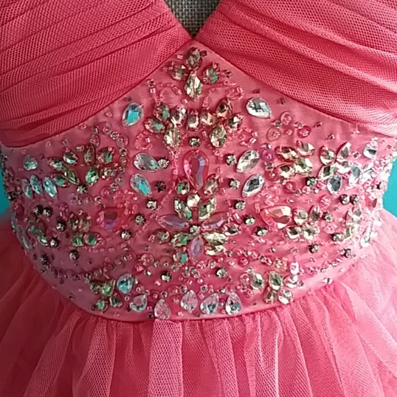 Coral dress with rhinestones - Picture 2 of 4
